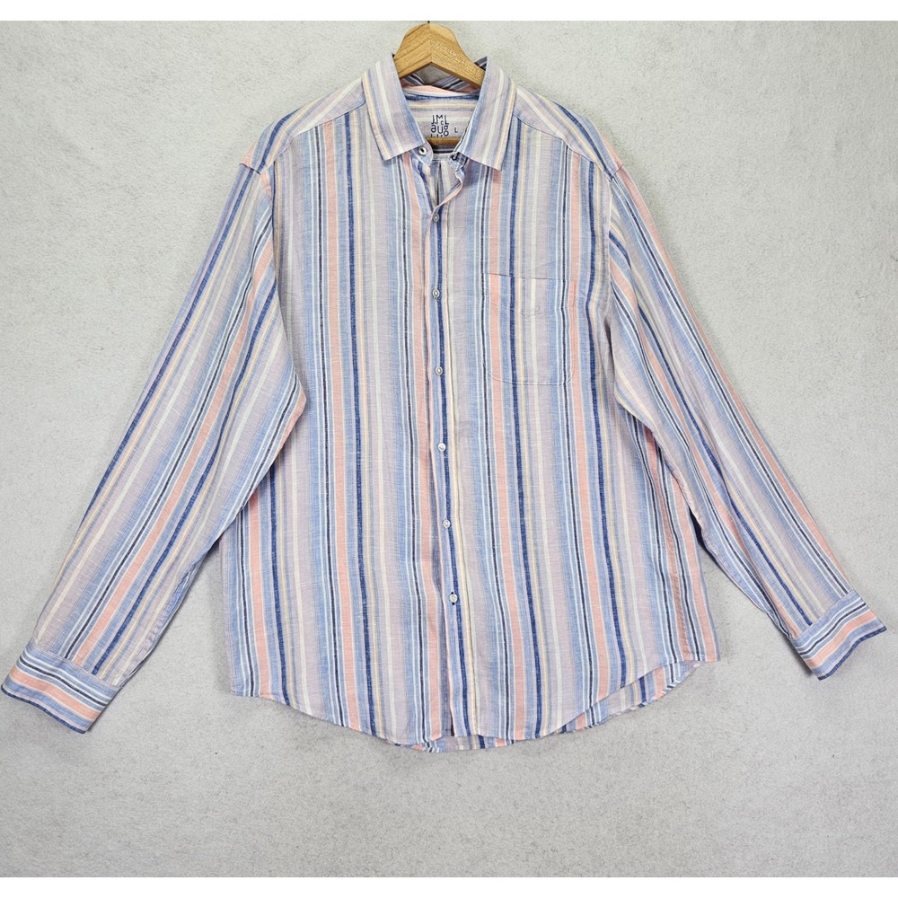 J.McLaughlin Catalina Linen Button Down Shirt Mens L Multi Stripe Beach Casual